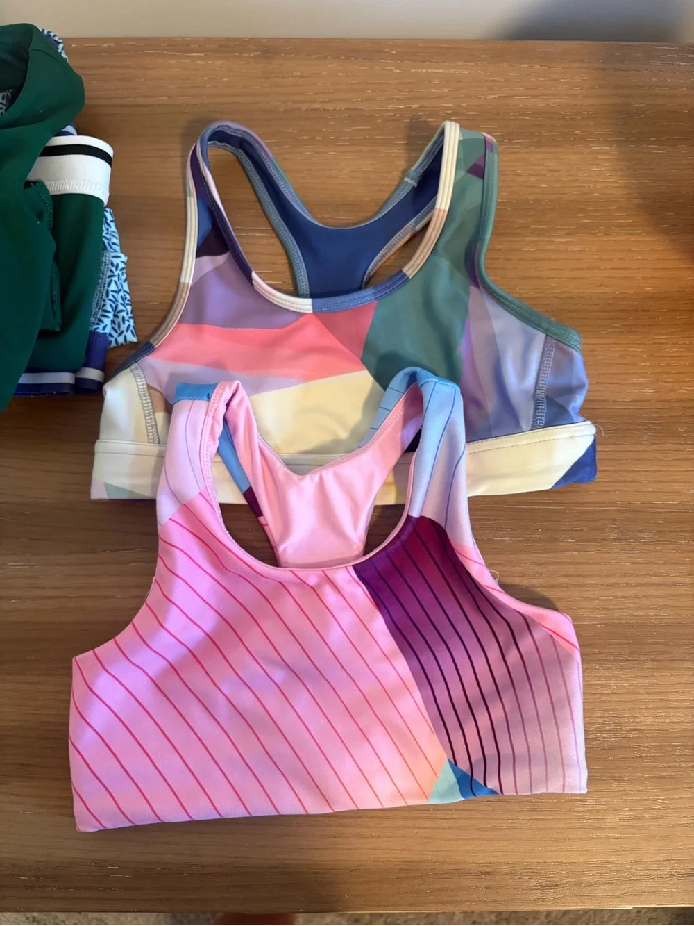 Girls Active Crop Top & Shorts Set - Green and Purple